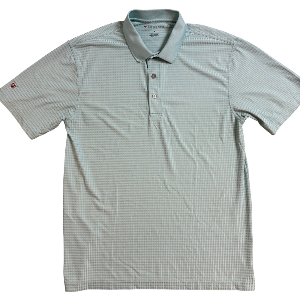 Oxford Golf Mens Performance Polo Shirt Mint Green Textured Check Size M